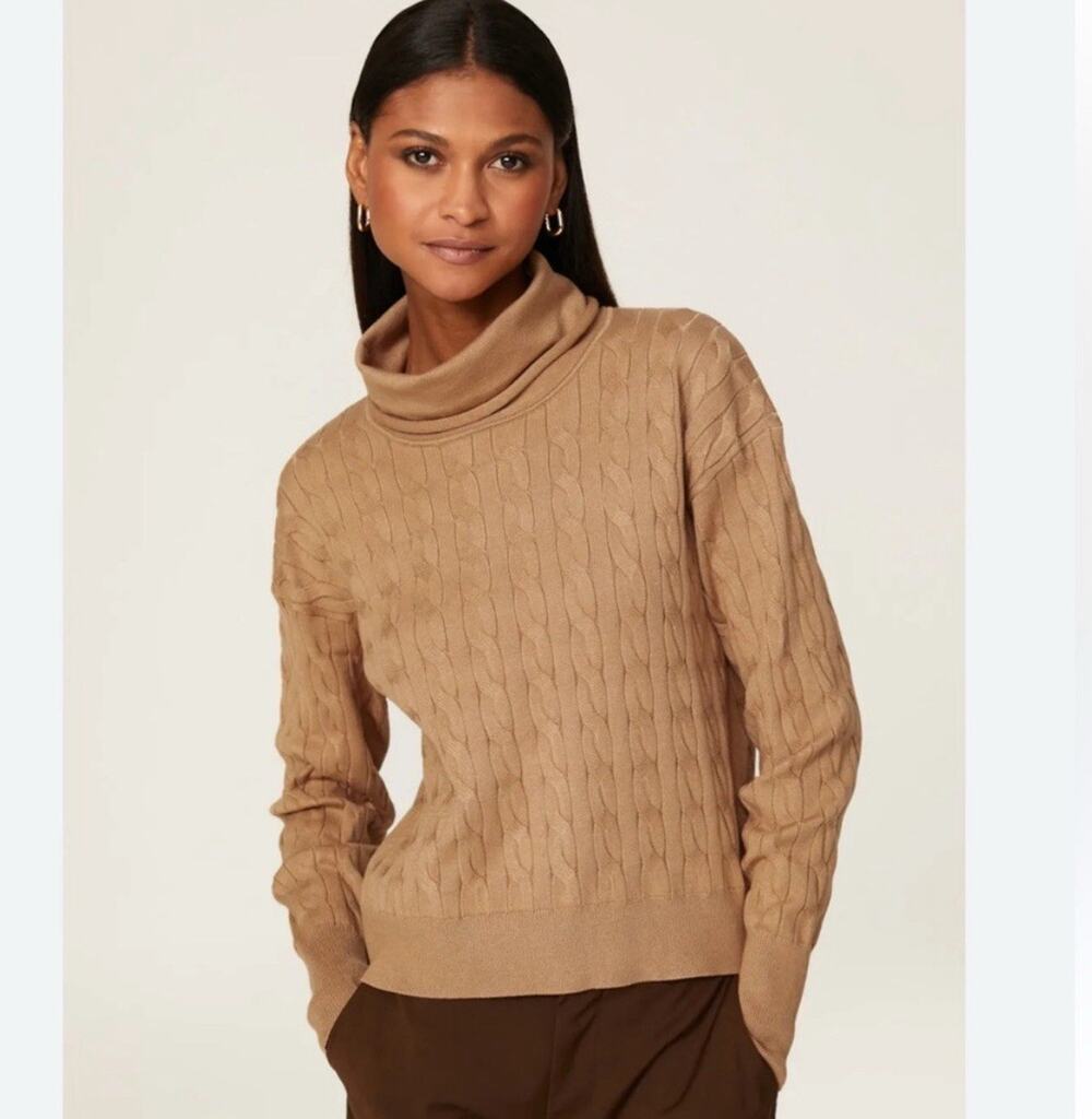 Veronica Beard Lova Cableknit Turtleneck Sweater Beige Sz S Excellent